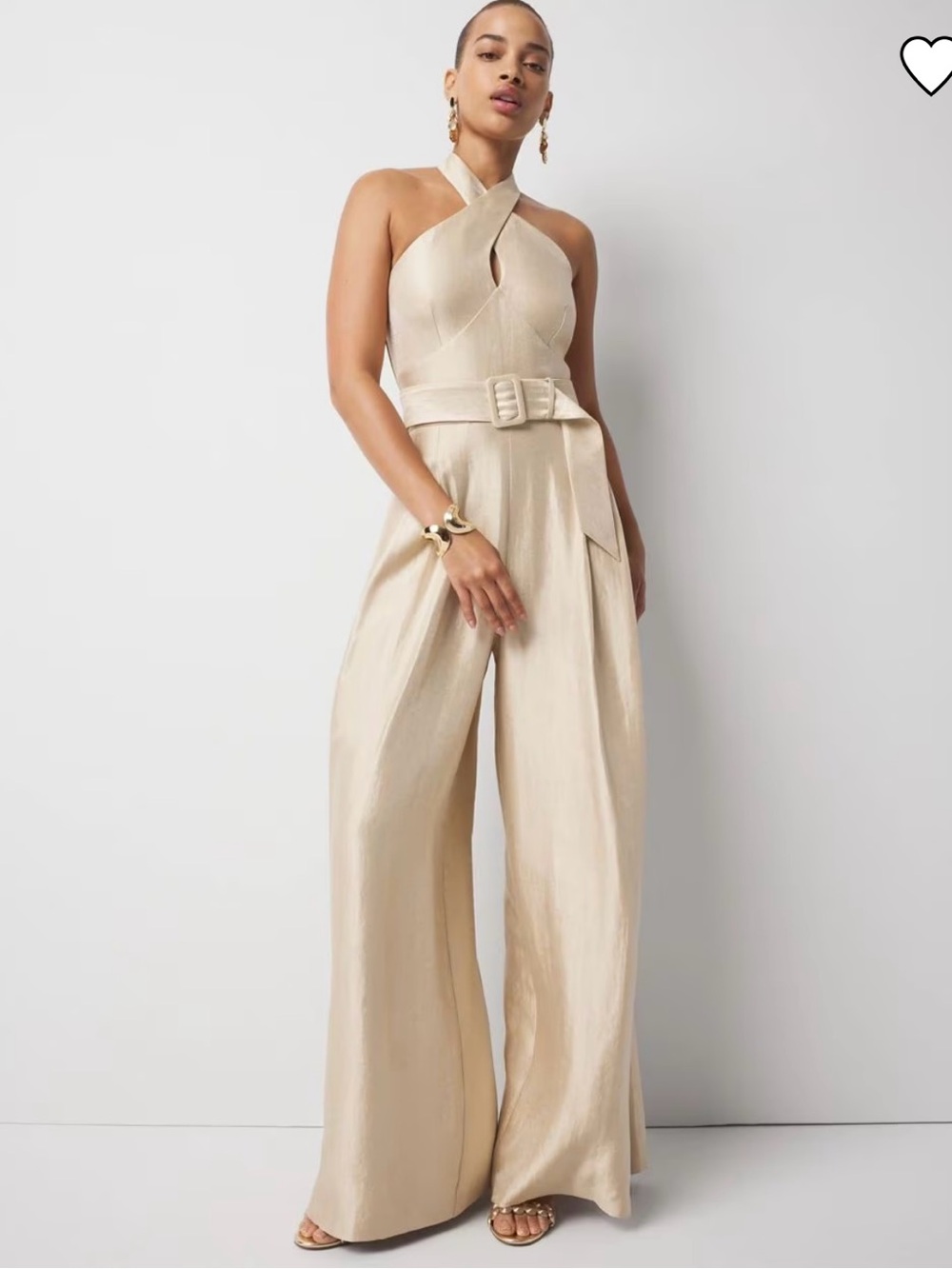 White House Black Market Champagne Halter Wide-Leg Jumpsuit